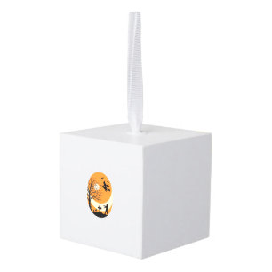 Vintage Halloween Witch Moon Graveyard Vector Desi Cube Ornament