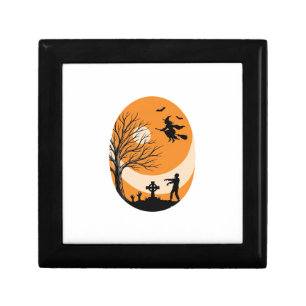 Vintage Halloween Witch Moon Graveyard Vector Desi Gift Box