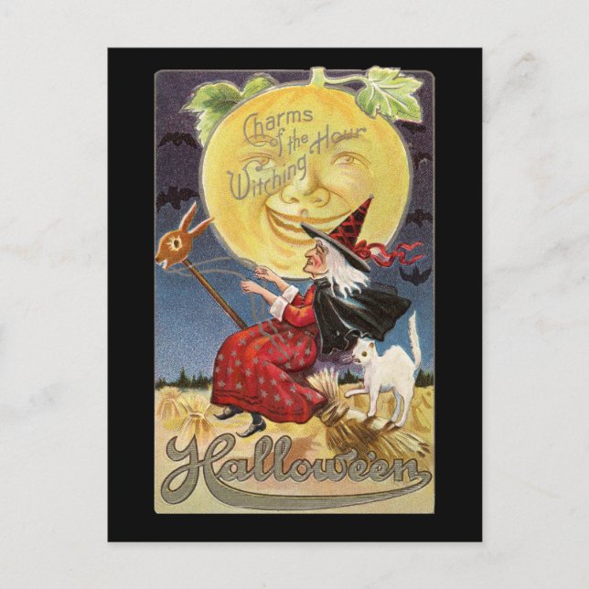 Vintage Halloween Witch Moon Postcard (Front)
