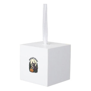 Vintage Halloween Witch Moonlight Mischief Graphic Cube Ornament