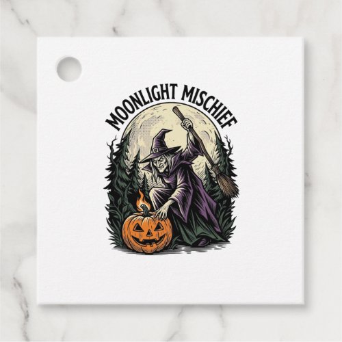 Vintage Halloween Witch Moonlight Mischief Graphic Favor Tags
