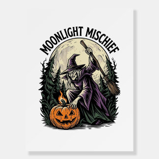 Vintage Halloween Witch Moonlight Mischief Graphic Foam Board