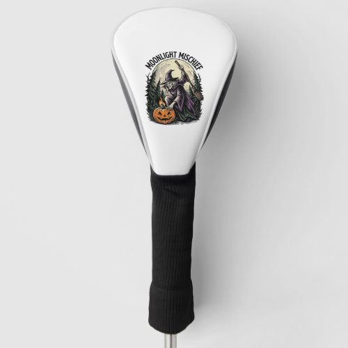 Vintage Halloween Witch Moonlight Mischief Graphic Golf Head Cover