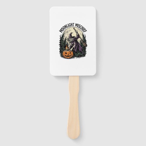 Vintage Halloween Witch Moonlight Mischief Graphic Hand Fan