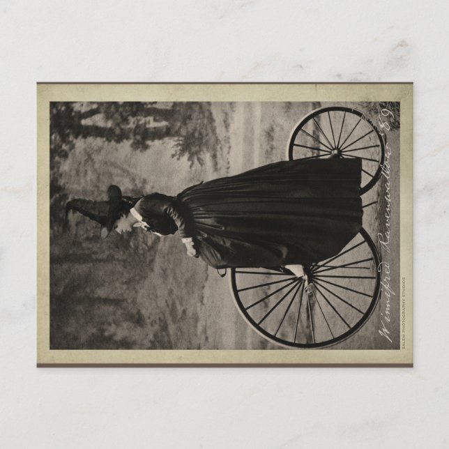 Vintage Halloween Witch on a Bicycle Postcard (Front)