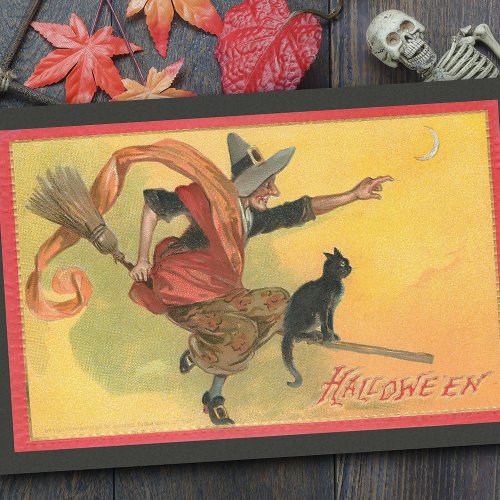 Vintage Halloween Witch on Broomstick wBlack Cat Tissue Paper