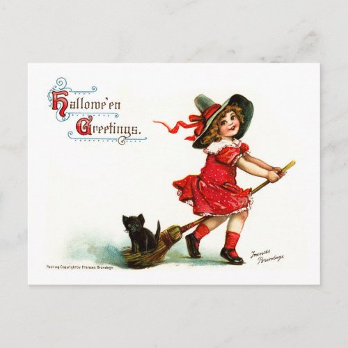 Vintage Halloween witch on her broom Postcard