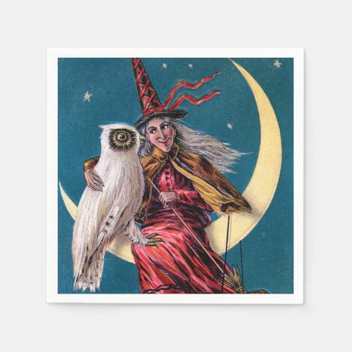 vintage Halloween witch owl Holiday party Napkins