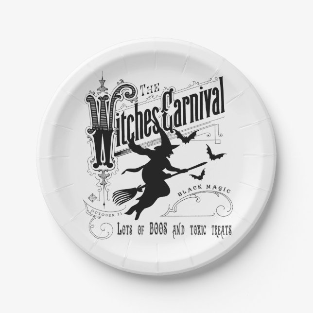 Vintage Halloween Witch Paper Plates (Front)