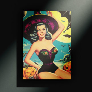 Vintage Halloween Witch Pin Up Postcard