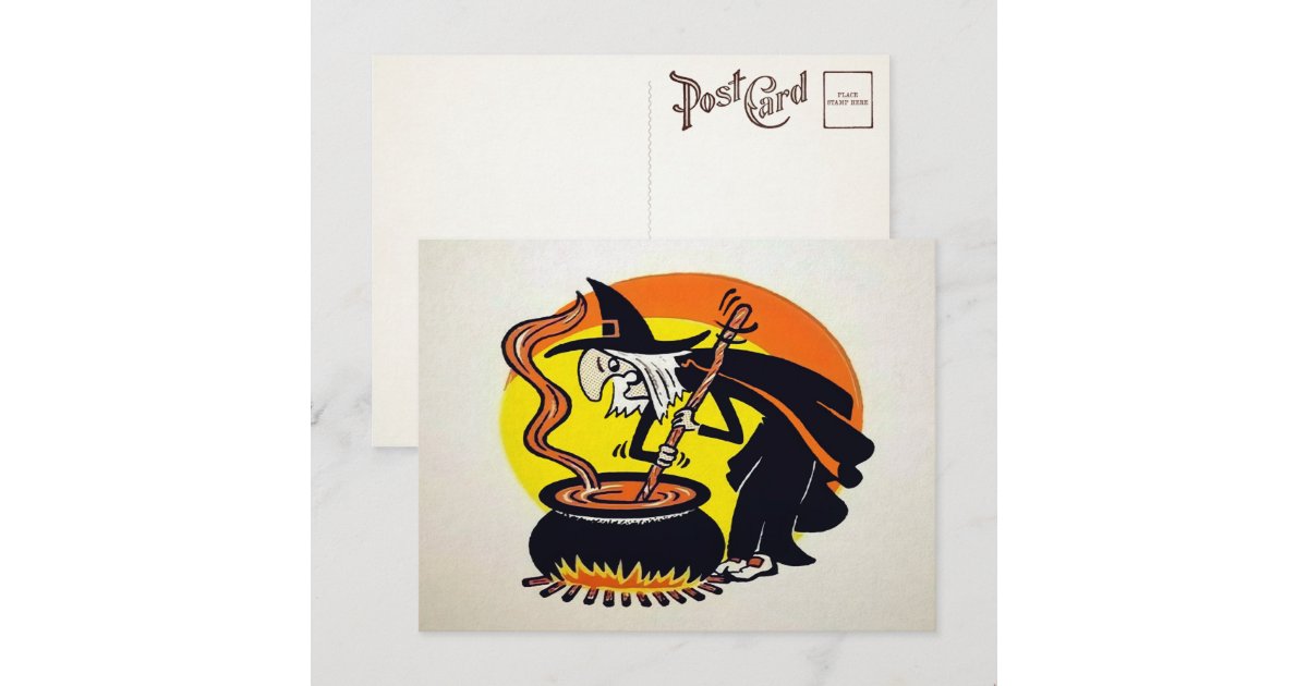 Vintage Halloween Witch Postcard | Zazzle