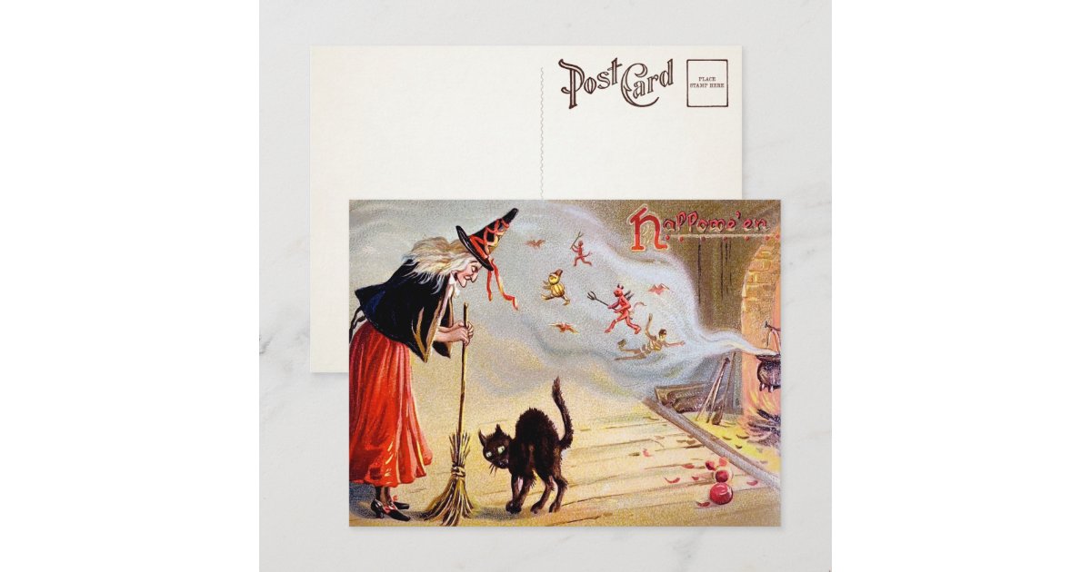 Vintage Halloween Witch Postcard | Zazzle