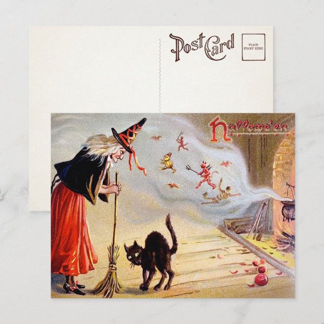 Vintage Halloween Witch Postcard (Front/Back)