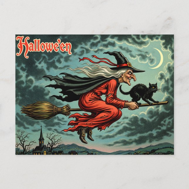 Vintage Halloween Witch Postcard (Front)