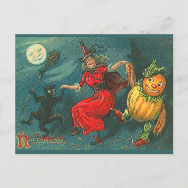 Vintage Halloween Witch Postcard | Zazzle
