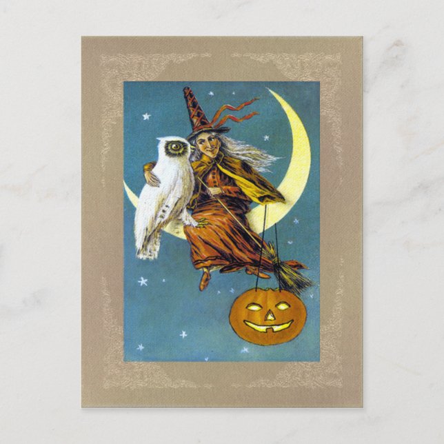 Vintage Halloween Witch Postcard (Front)