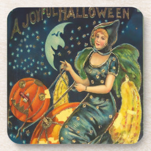 Vintage Halloween Witch Poster Beverage Coaster