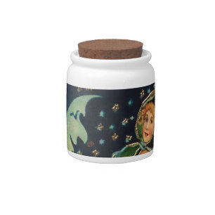 Vintage Halloween Witch Poster Candy Jar