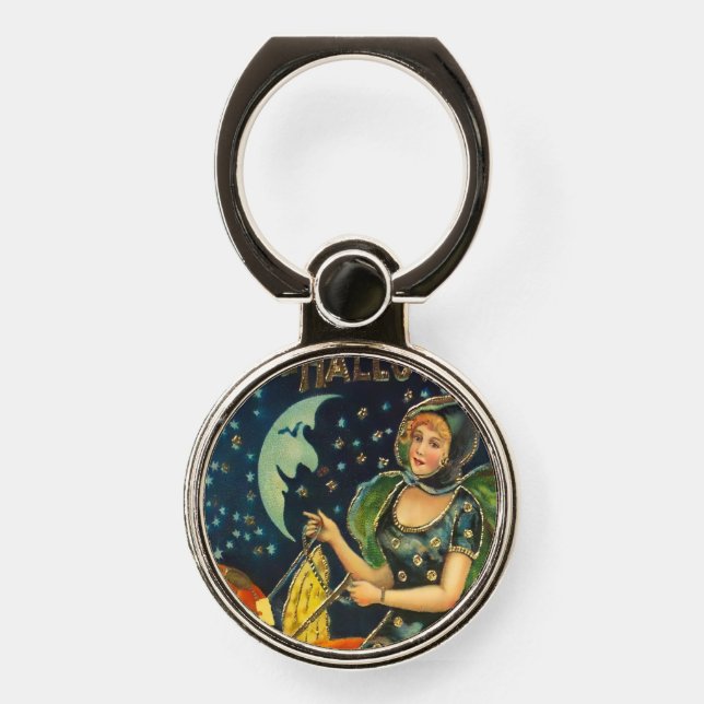 Vintage Halloween Witch Poster Phone Ring Stand (Front)