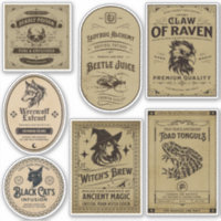 Vintage Halloween Witch Potion Label Wizard Magic