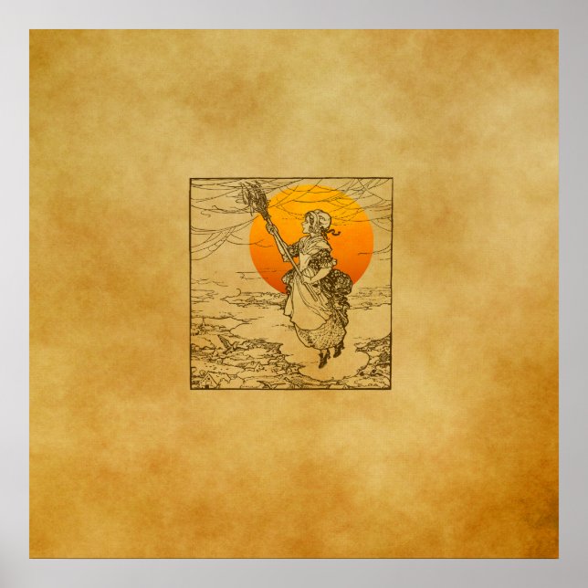 Vintage Halloween Witch Print, Poster   (Front)