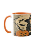 Vintage Halloween Witch, Pumpkin, Black Cat, Bats