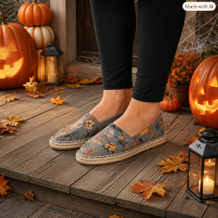Vintage Halloween Witch Pumpkin Pattern Espadrilles