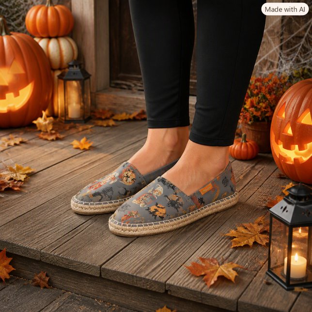 Vintage Halloween Witch Pumpkin Pattern Espadrilles (Creator Uploaded)