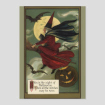 Vintage Halloween Witch Riding a Broom Invitation