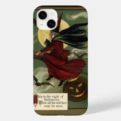 Vintage Halloween Witch Riding Broomstick with Cat Case_Mate iPhone 14 Plus Case