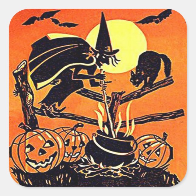 Vintage Halloween Witch Sticker (Front)