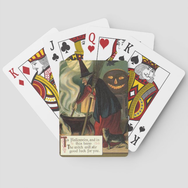 Vintage Halloween Witch Stirring Magic Cauldron Poker Cards (Back)