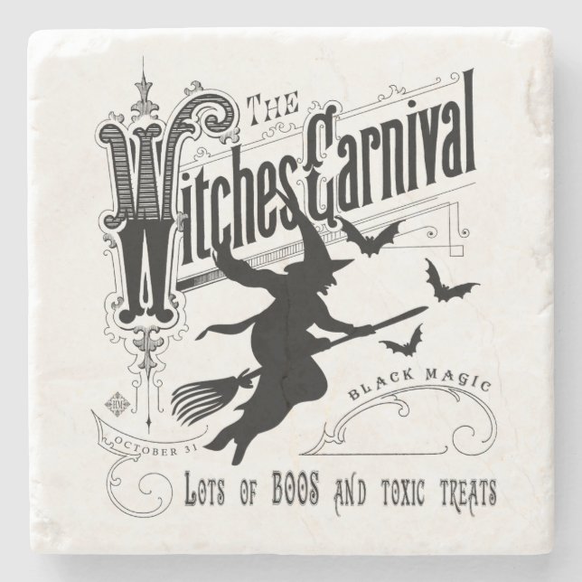 Vintage Halloween Witch Stone Coaster (Front)