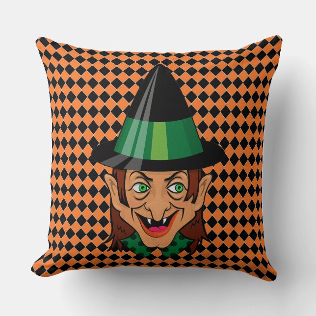 Vintage Halloween Witch  Throw Pillow (Front)