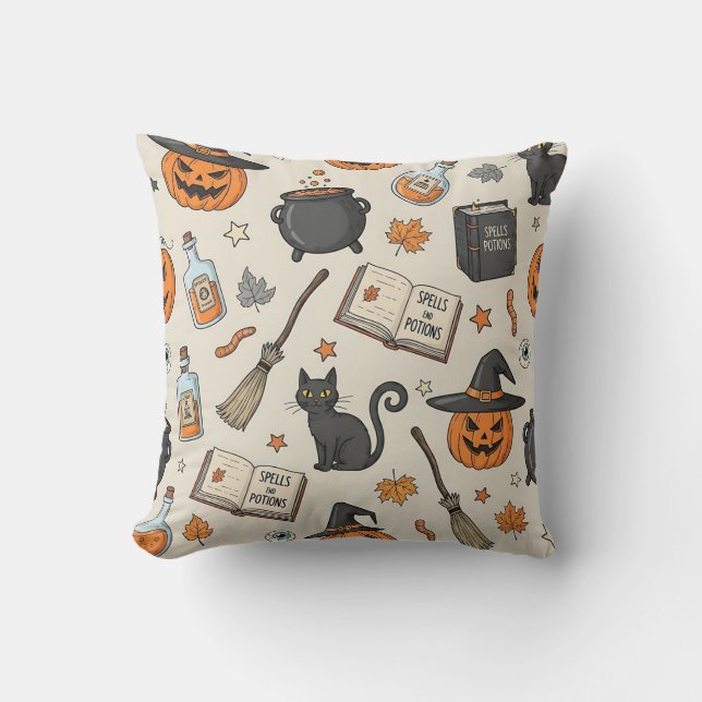 Vintage Halloween Witch Throw Pillow (Front)
