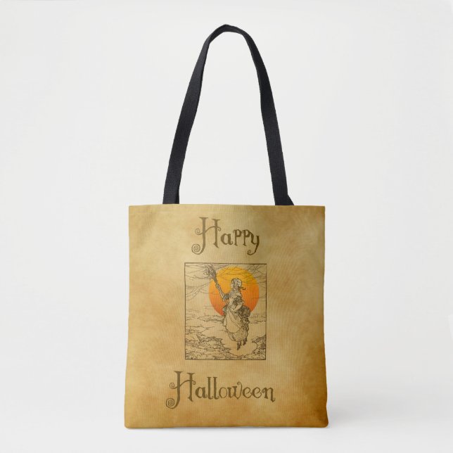 Vintage Halloween Witch Tote (Front)