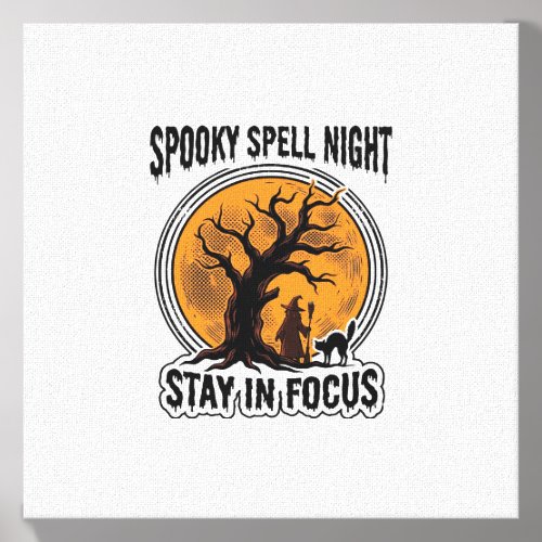 Vintage Halloween Witch Tree and Black Cat Graphic Canvas Photo Tile