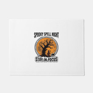 Vintage Halloween Witch Tree and Black Cat Graphic Doormat