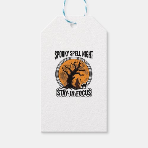 Vintage Halloween Witch Tree and Black Cat Graphic Gift Tags