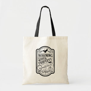 Vintage Halloween Witch Warning Typography Tote Bag