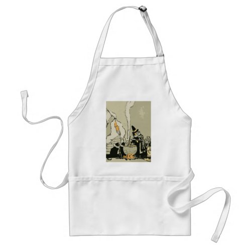 Vintage Halloween Witch with Cauldron and Cats Adult Apron
