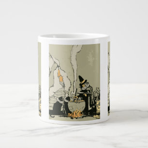 Vintage Halloween, Witch with Cauldron and Cats Giant Coffee Mug