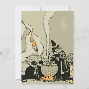 Vintage Halloween, Witch with Cauldron and Cats Invitation