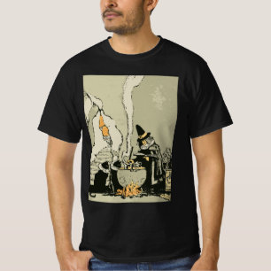 Vintage Halloween, Witch with Cauldron and Cats T-Shirt
