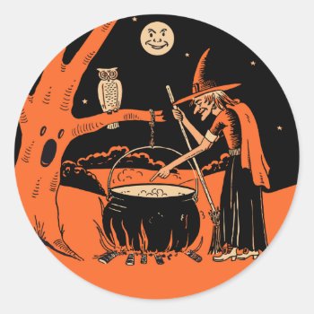 Vintage Halloween Witch With Cauldron Stickers by Vintage_Halloween at Zazzle