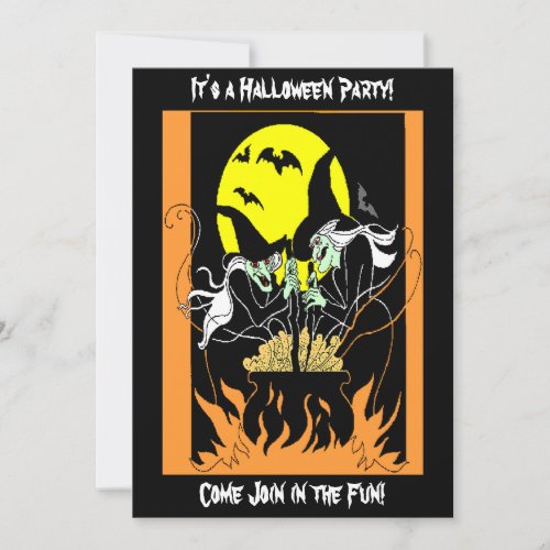 Vintage Halloween Witches Cauldron Invitation