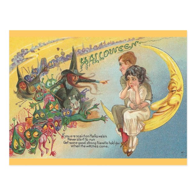 Vintage Halloween Witches Goblins Postcard