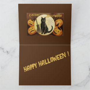 Vintage Halloween Witch's Black Cat & Pumpkins Card