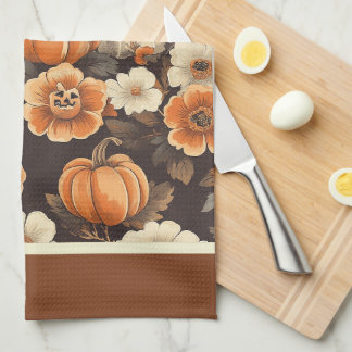 Vintage Halloween With Ghost And Flowers Kitchen Towel