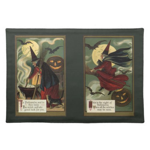 Vintage Halloween with Two Wicked Witch Designs Placemat